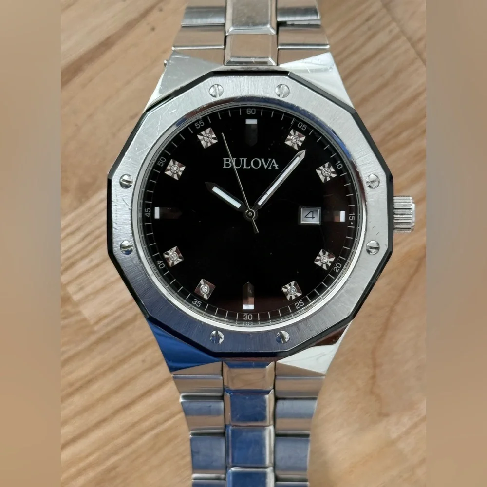 Bulova Classic Diamond Markers Men’s Watch Black Dial Stainless Bracelet Date
